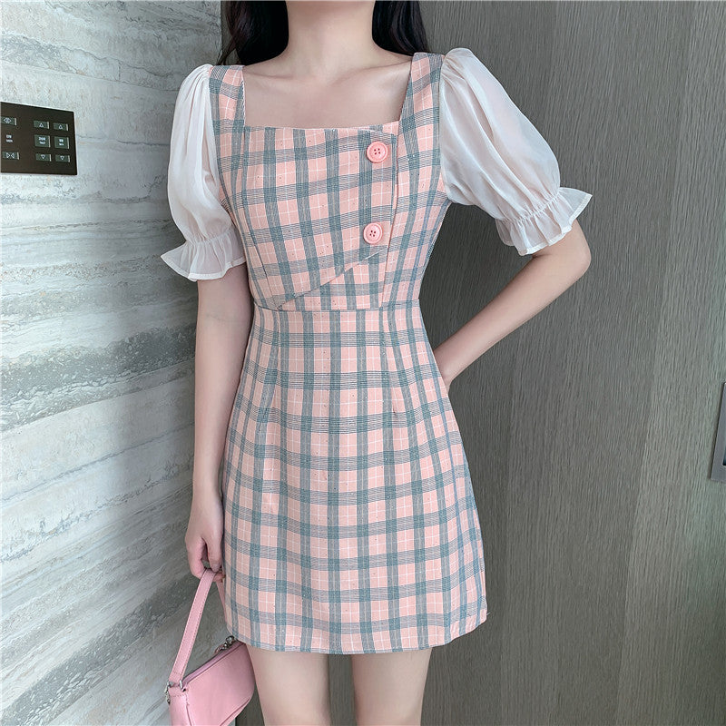 Summer A-Line Checkered Chiffon Dress for Women