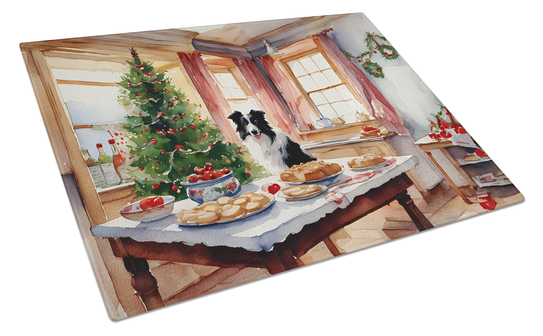 Border Collie Christmas Cookies Glass Cutting Board