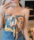 Chain-Strap Halter Crop Top with Kanji Embroidery