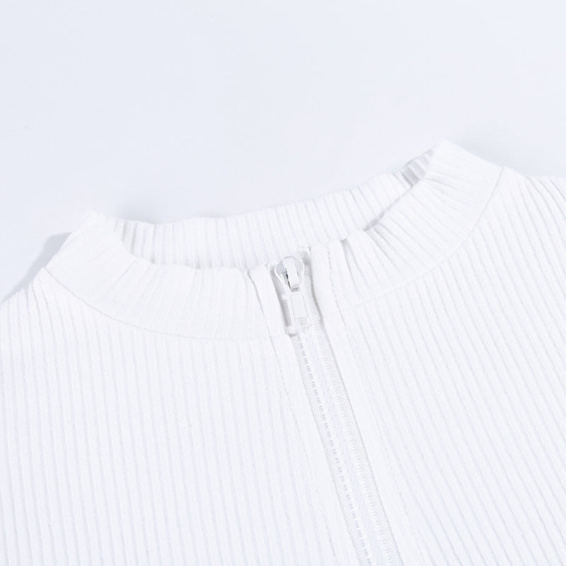 Zipper Short Sleeve T-Shirt, High-Waist Crop Top