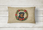 Rottweiler Christmas Flowers Throw Pillow