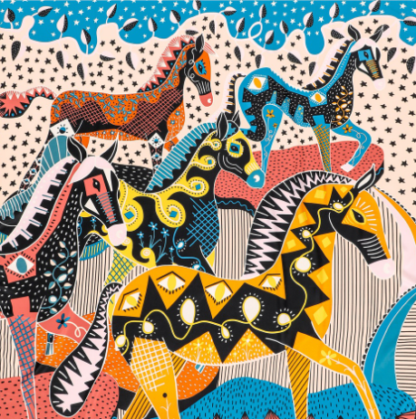 Abstract Colored Horses Fashion Scarf (One Piece)