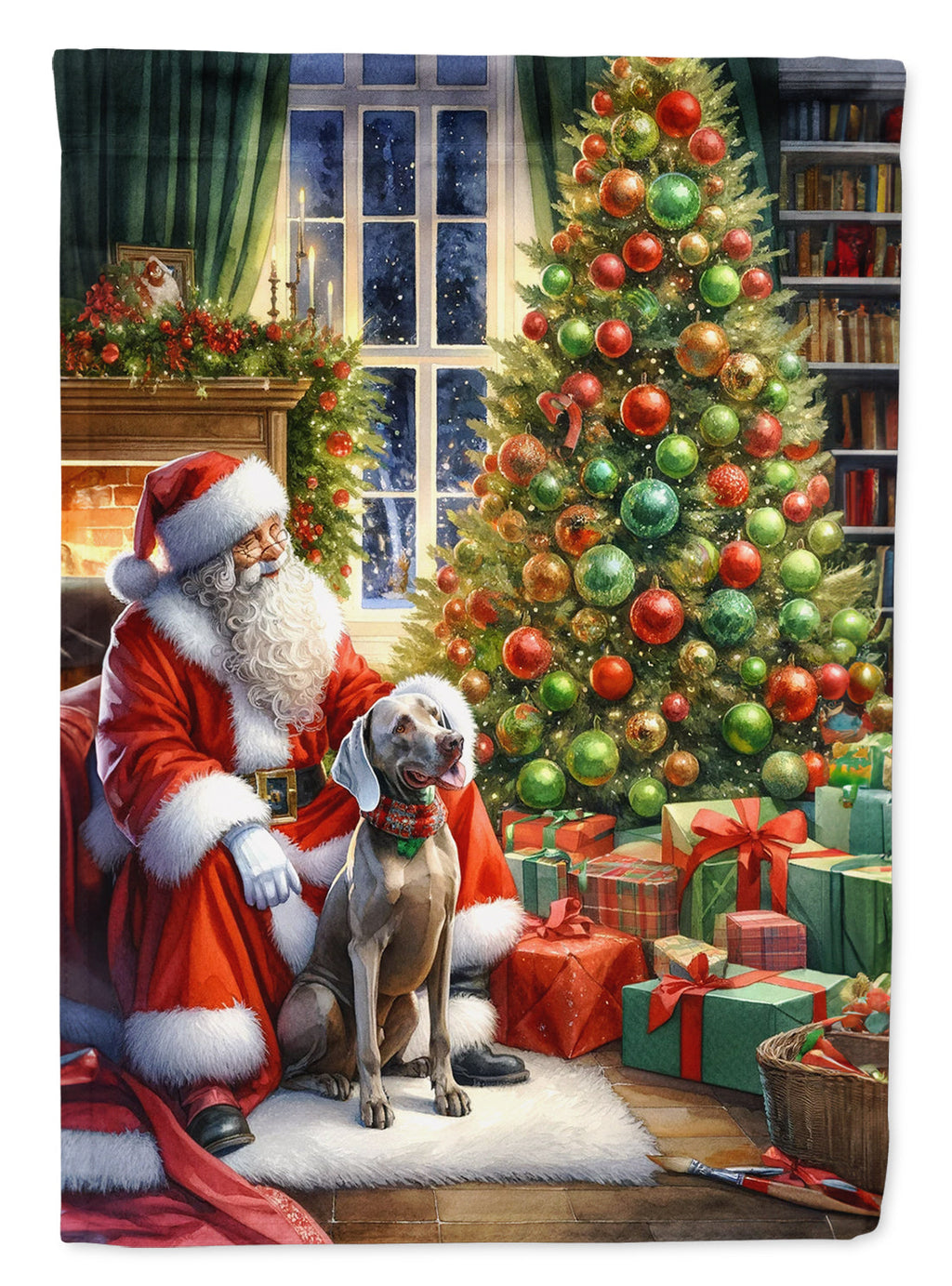 Weimaraner and Santa Claus Garden Flag