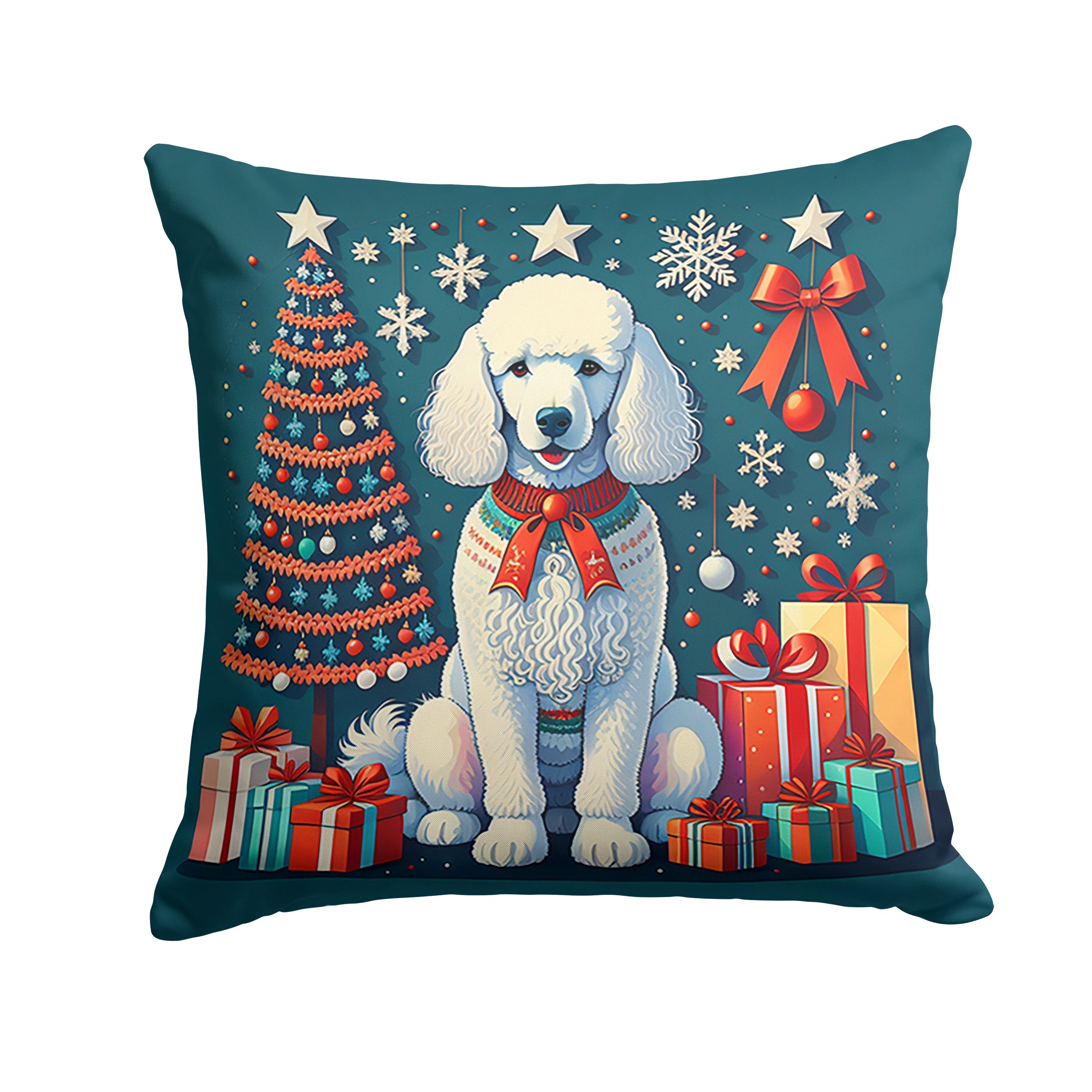White Poodle Christmas Throw Pillow