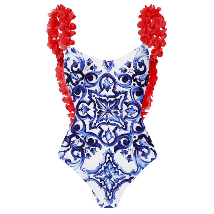 2024 Women's Backless Floral Print Swimsuit Set
