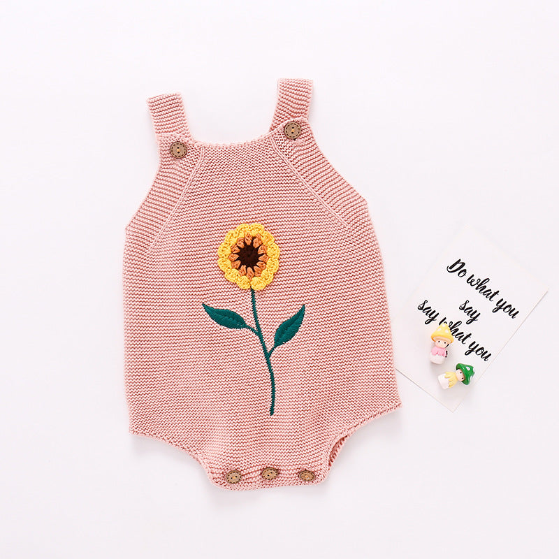 Sunflower Strappy Knitted Bodysuit for Baby Girl