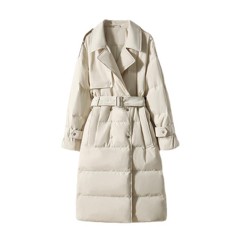 Women's Long Down Collar Parka Coat with Tie Belt