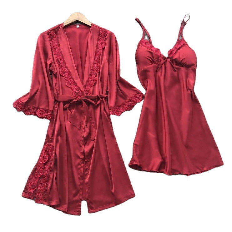 Plus Size Faux Silk Robe and Homewear Nightgown