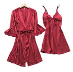 Plus Size Faux Silk Robe and Homewear Nightgown