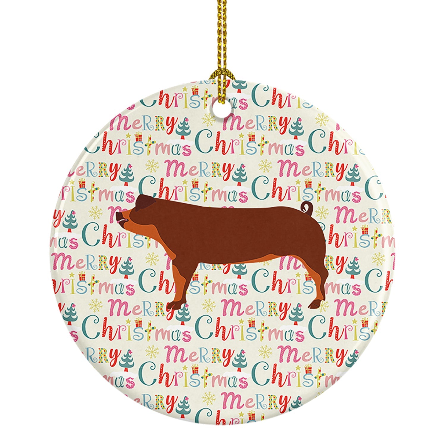 Duroc Pig Christmas Ceramic Ornament
