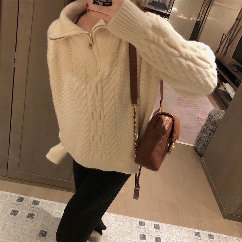 Women's Sweet Loose Turtleneck Half-Zip Sweater