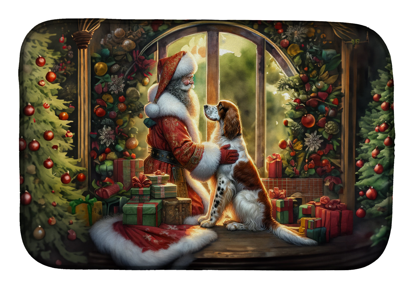 English Setter and Santa Claus Dish Drying Mat