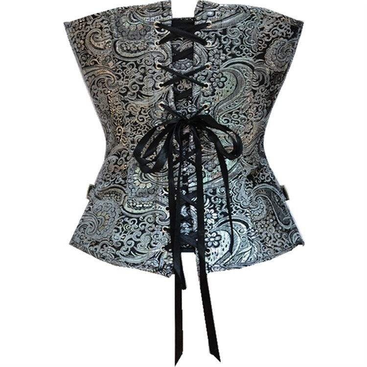 Gothic Corset with Printed Steel Buckles and Shaping Design