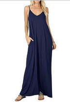 Sleeveless Maxi Dress with Pockets in Solid Color
