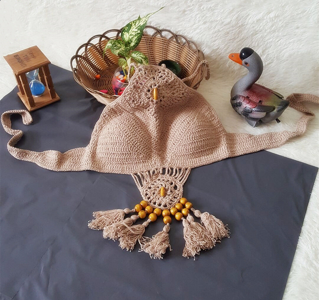 Swimwear Set with Handmade Crochet Tassels