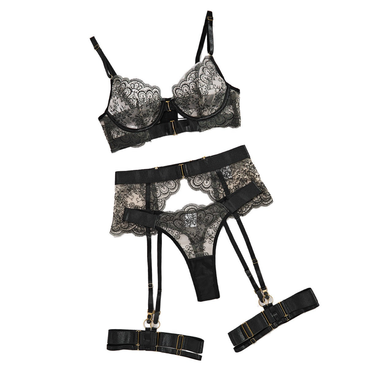 Women's Embroidered See-Through Lingerie Set