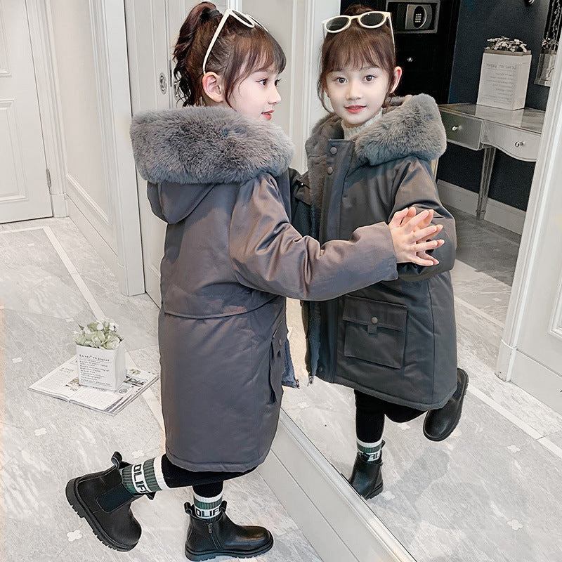 Girls' Hooded Fleece Lined Padded Cotton Coat