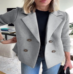 Women's Double-Breasted Lapel Coat with Knitted Sleeves