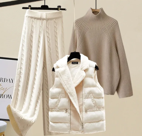 Women's Lazy Sweater Wide Leg Pants Vest Coat