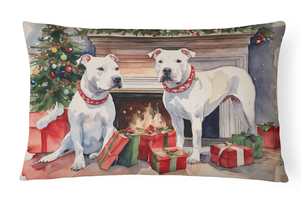 White Pit Bull Terrier Christmas Throw Pillow