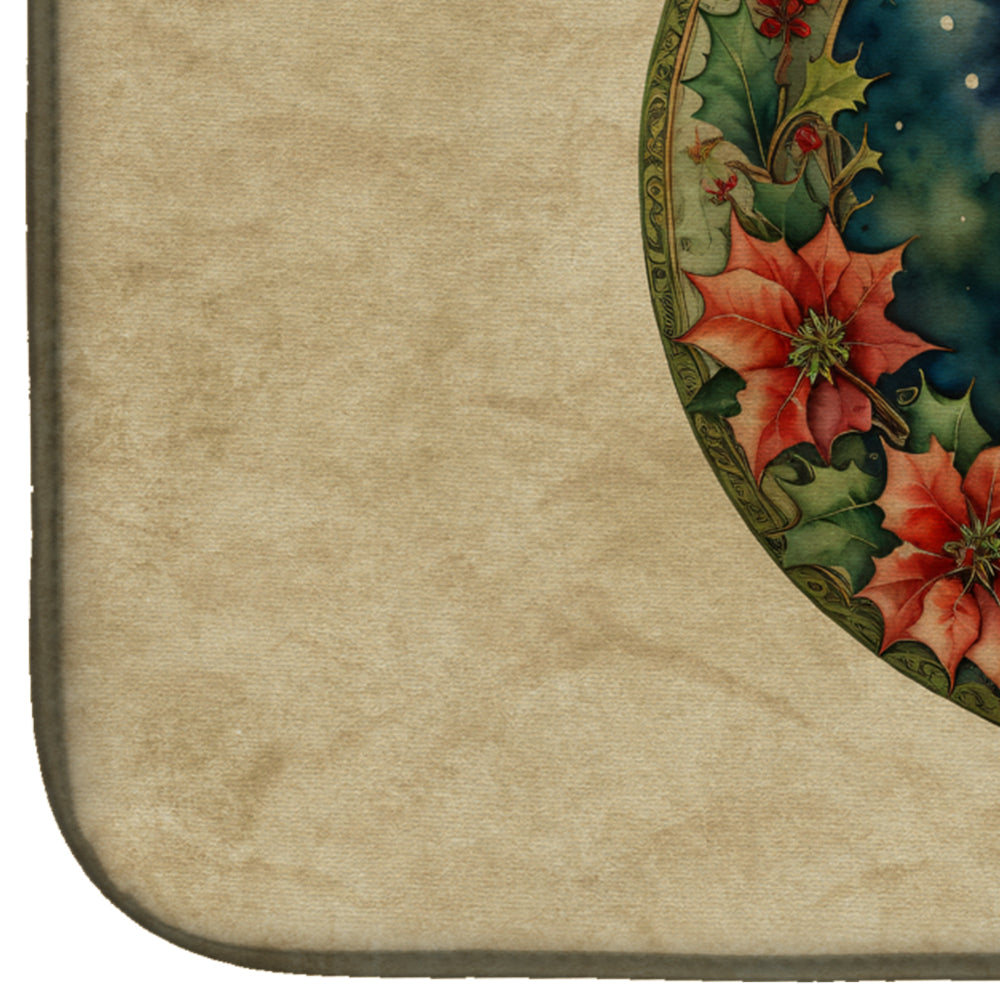 Westie Christmas Flowers Dish Drying Mat