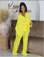 V-Neck Double-Breasted Sweater Cardigan & Wide-Leg Trousers Set