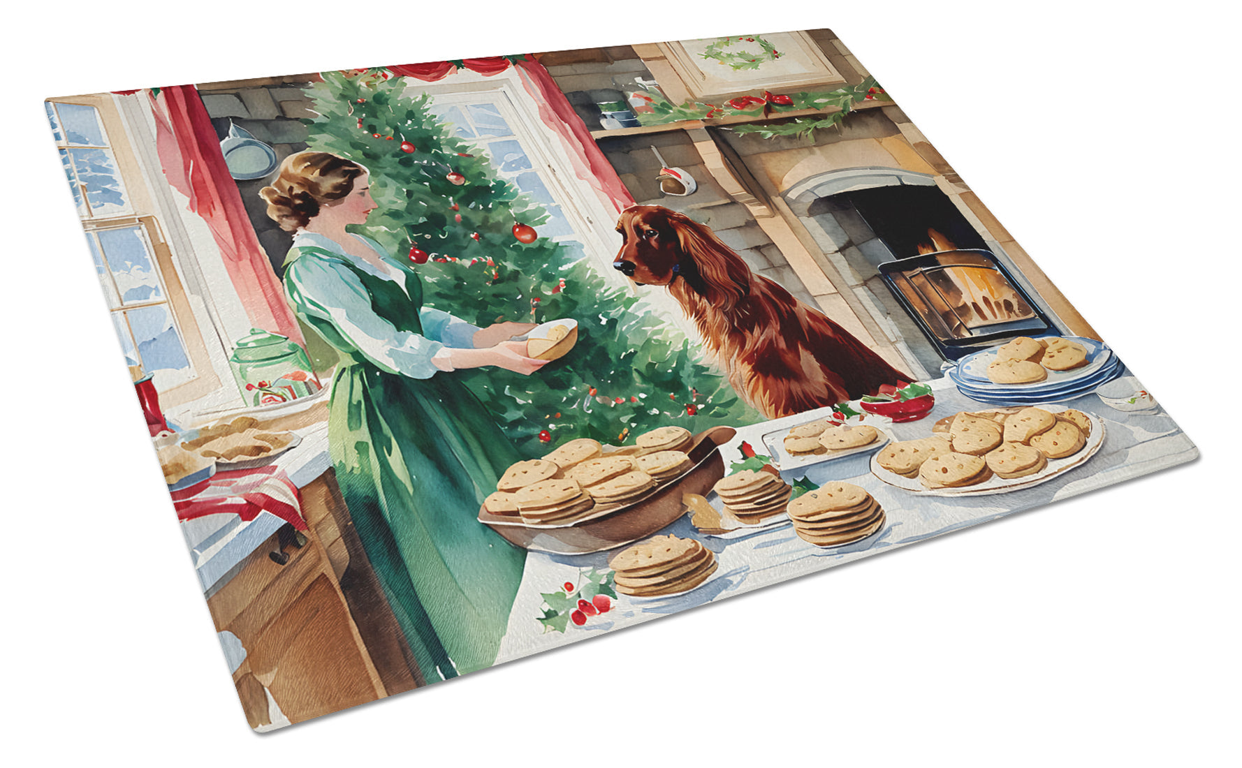 Irish Setter Christmas Cookies Glass Cutting Board