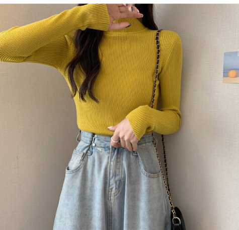 Slim Fit Long Sleeve Half High Collar Sweater