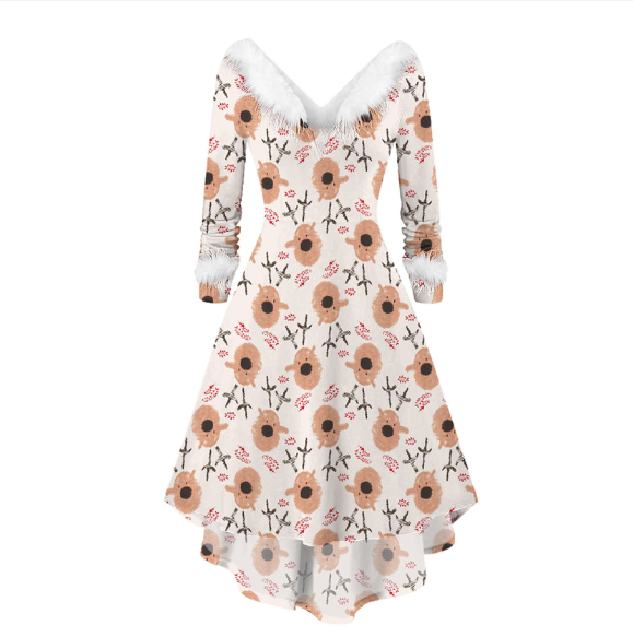 Women's Casual Dress with Christmas Plush Collar