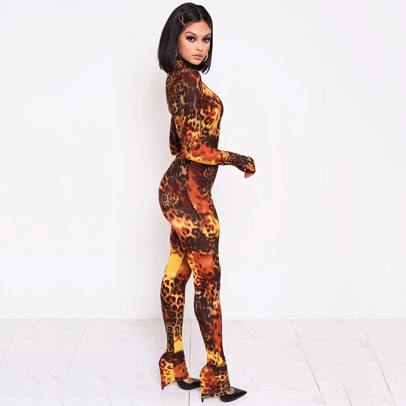 Fashionable Printed Women's Bodysuit in Leopard Print
