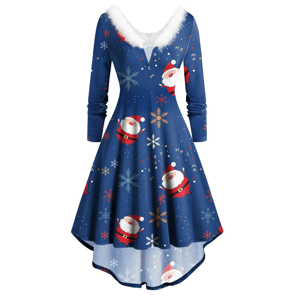 Ladies Christmas Long Sleeve Printed Skirt Dress