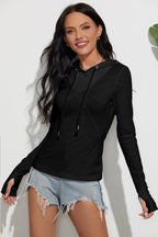 Fashion Thin Slub Cotton Long-Sleeve Hooded Pullover | Streetwear