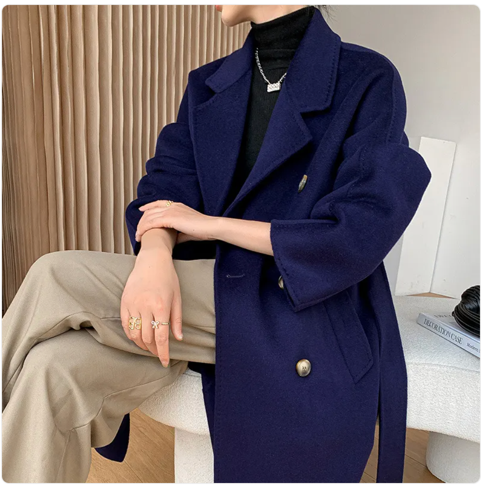 Women's Reversible Wool Tweed Coat with Suit Collar