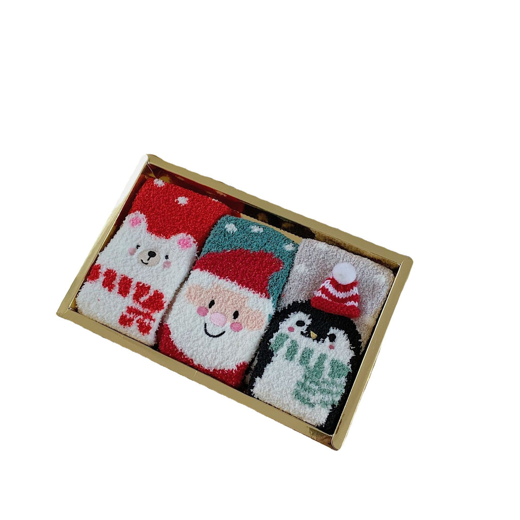 Thick Warm Coral Fleece Christmas Socks in Box