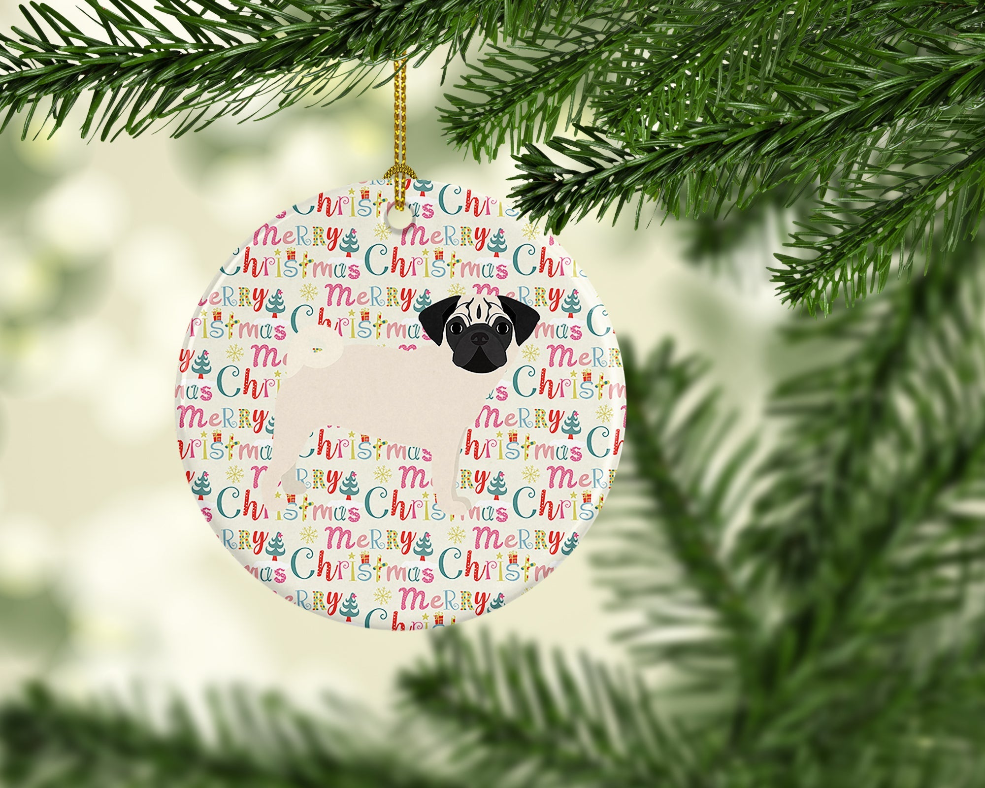 Pug #2 Merry Christmas Ceramic Ornament