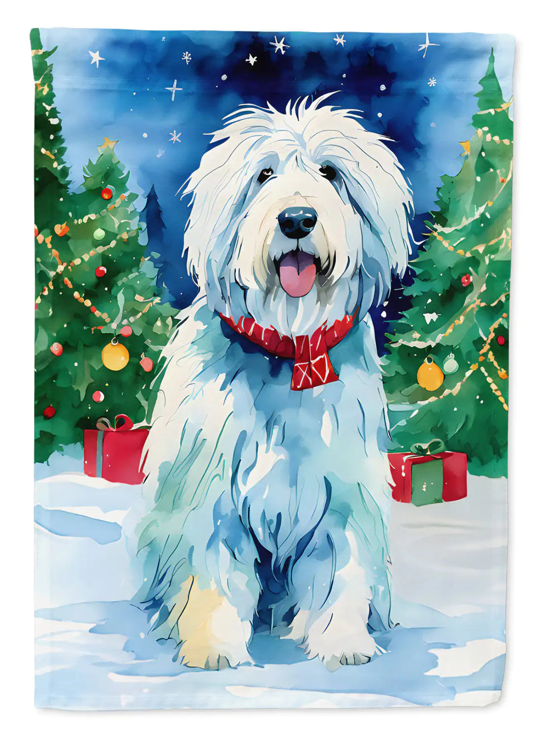 Old English Sheepdog Christmas Garden Flag