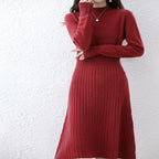Women's A-Line Mid-Length Pure Wool Dress for Autumn/Winter