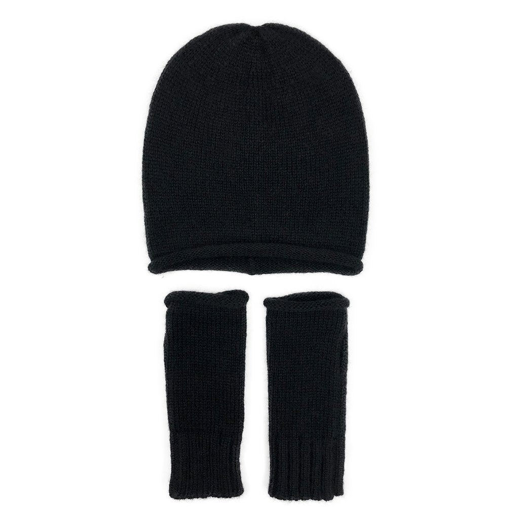 Black Essential Knit Alpaca Beanie | Embroidered Cap