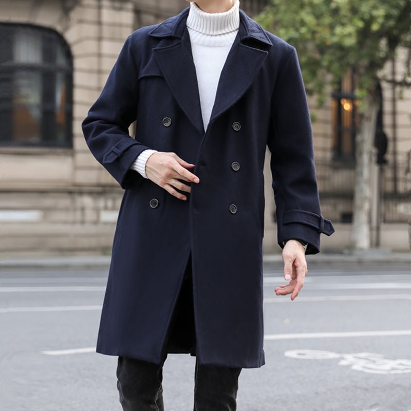 Men's Long Woolen Coat for Autumn and Winter