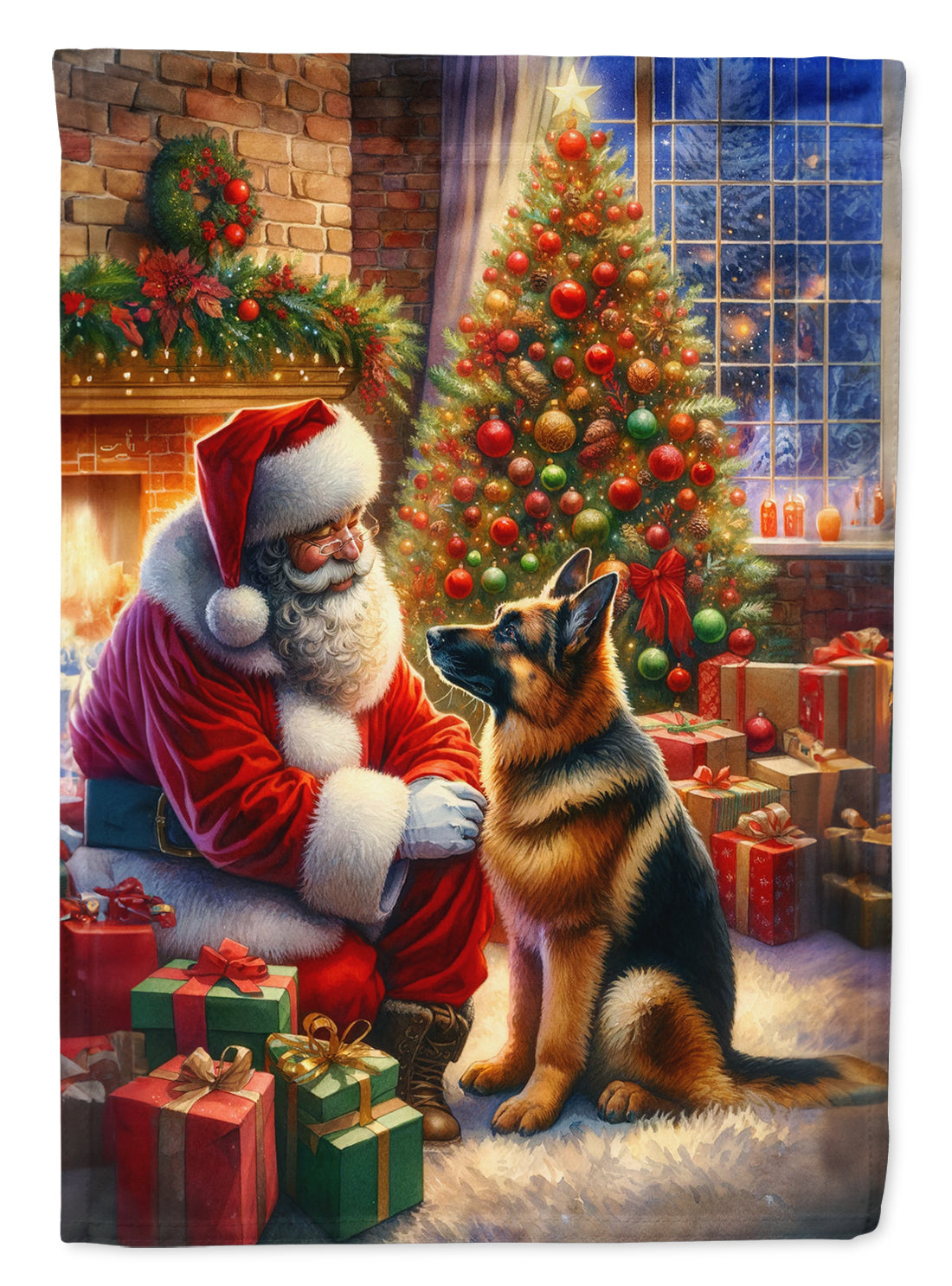 German Shepherd and Santa Claus Garden Flag
