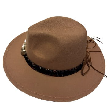 Wool Fedora Hat With Punk Ribbon | Embroidered Cap