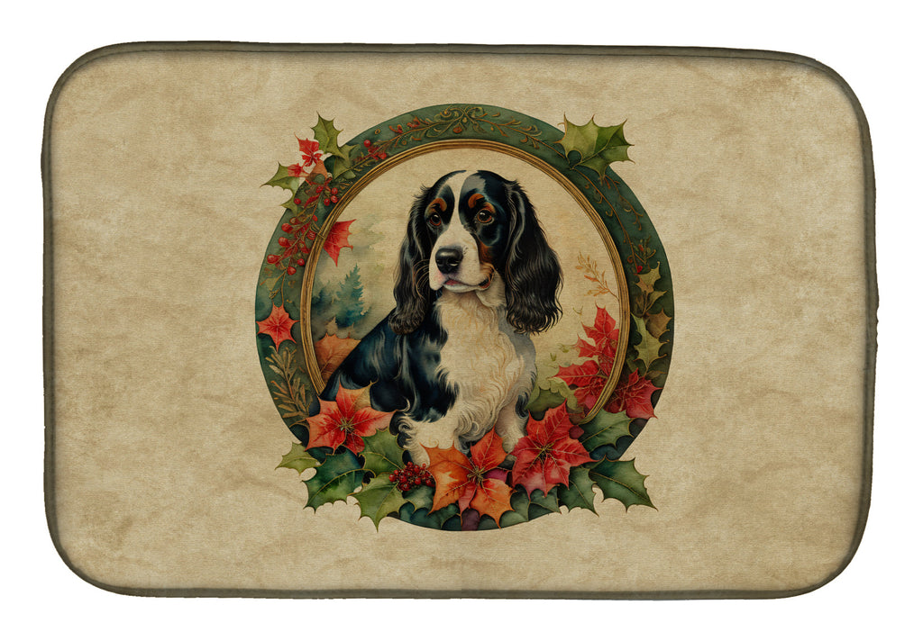 English Springer Spaniel Christmas Flowers Dish Drying Mat