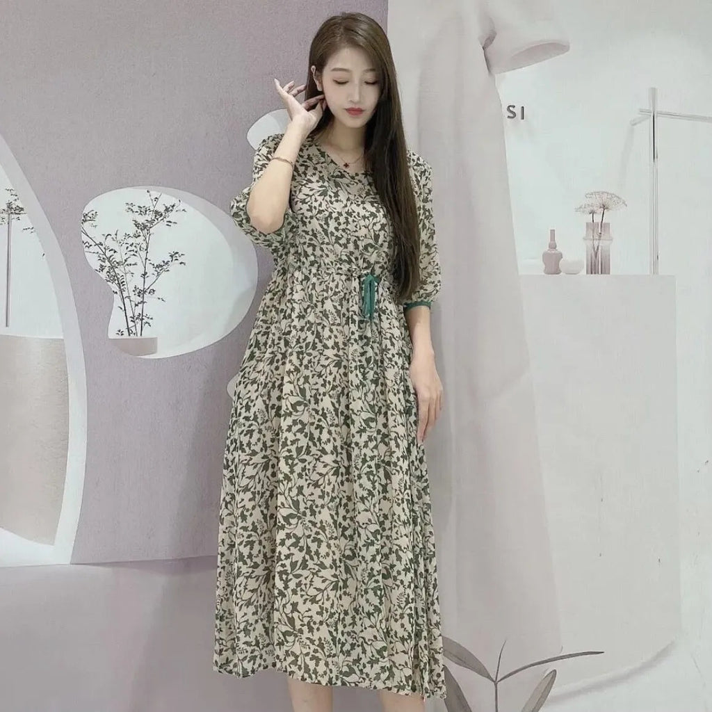 2022 Summer Silk Dress with Tie Waist and Slim Fit