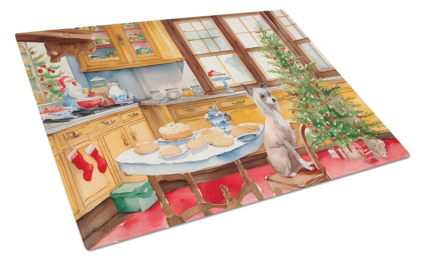Chinese Crested Christmas Cookies Glass Cutting Board