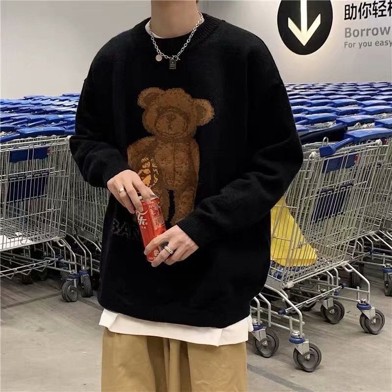 Korean Bear Design Crew Neck Sweater