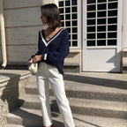 Casual Contrast Color Stitching Women's Sweater
