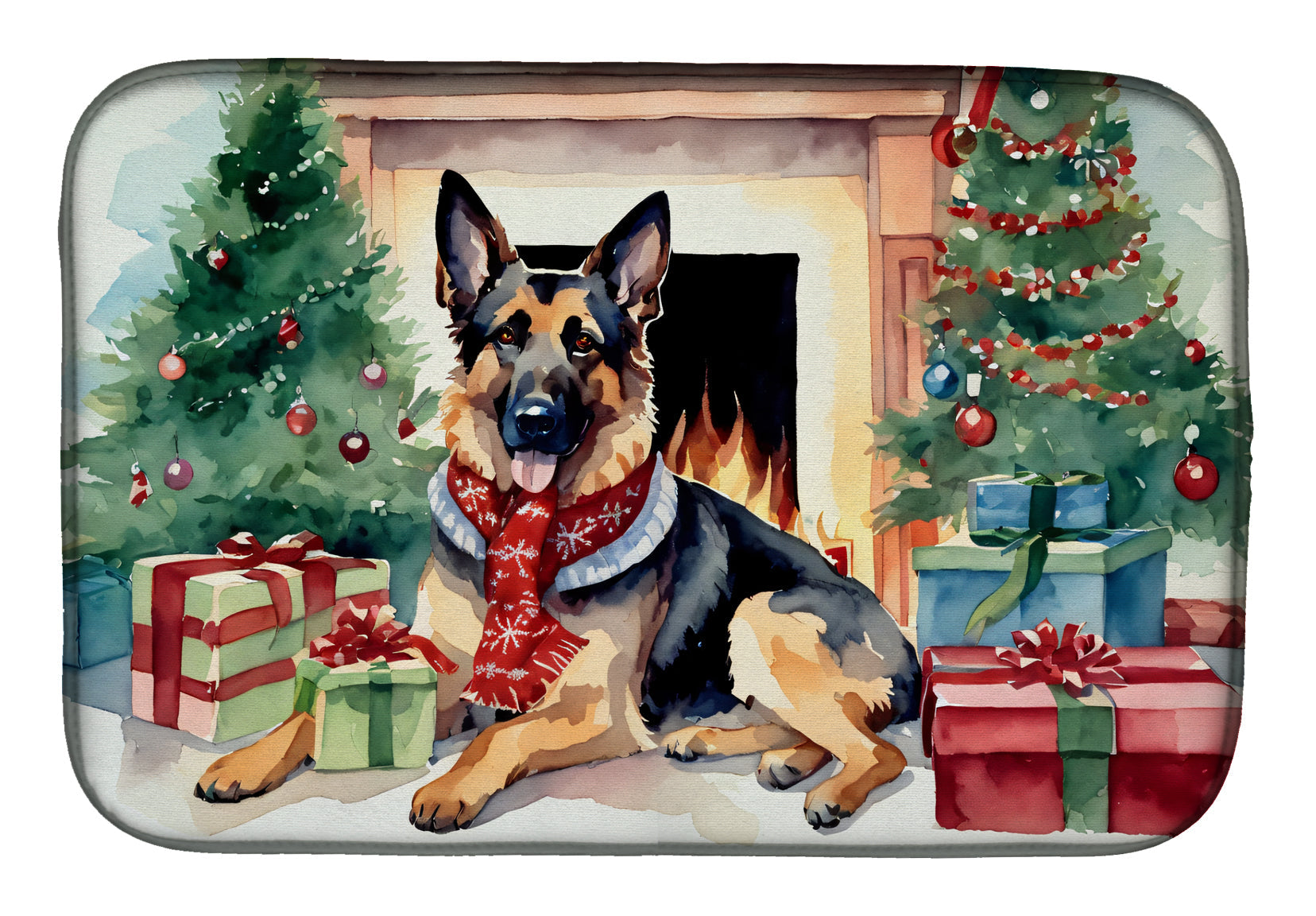 German Shepherd Cozy Christmas Dish Drying Mat