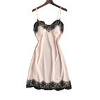 Silk Lace Trim V-Neck Nightgown with Cups (Summer)
