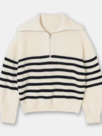 Women's Striped Turtleneck Pullover with Half Zipper | Streetwear