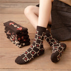 Thickened Brown Women's Wool Socks with Mushroom Design